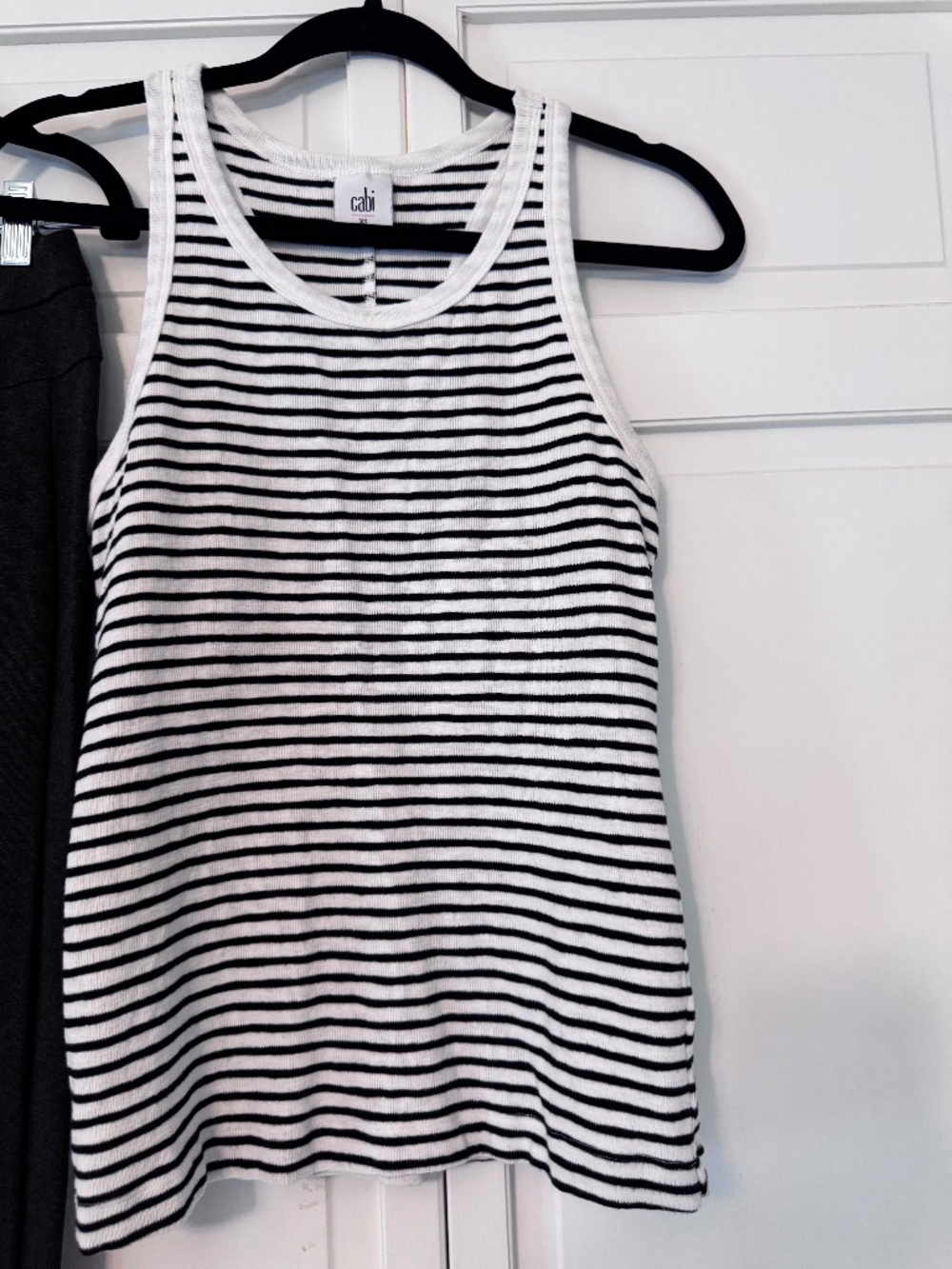 Cabi Striped Racerback Tank Top Size XS Black Ivory Cotton Stretch Ribbed